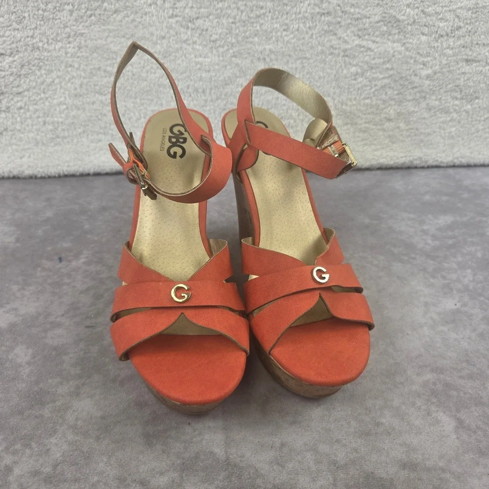 GBG Los Angeles Dayva Orange Cork Wedge Platform Sandals GGDAYVA Womens 9M
